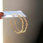 Textured Alloy Open Hoop Earring 1 Pair - S925 Silver - Gold - One Size