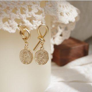 925 Sterling Silver Coin Drop Earring 1 Pair - Gold - One Size