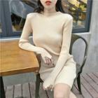 Bow Embellished Mock-neck Knit Dress