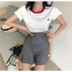 Slim-fit Short-sleeve T-shirt / Striped Skirt