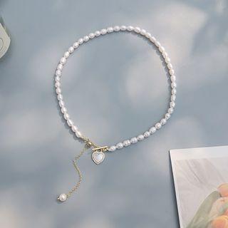 Heart Pendant Freshwater Pearl Choker Gold - One Size