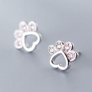 925 Sterling Silver Rhinestone Cat Paw Earring