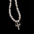 Cz Cross Faux Pearl Necklace 1 Pc - Cz Cross Faux Pearl Necklace - Silver - One Size