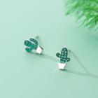 Cactus Rhinestone Sterling Silver Earring 1 Pair - Green - One Size