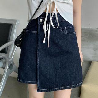 High-waist Asymmetrical A-line Denim Skirt