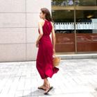 Set: Halter Linen Blend Top + Long Wrap Skirt