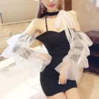 Ruffle-sleeve Halter Sheath Party Dress