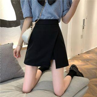 High Waist Plain Slit Skort