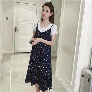 Set: T-shirt + Floral Dress As Shown In Figure - One Size