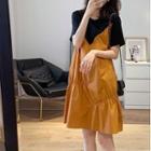 Short-sleeve Two-tone Shift Dress