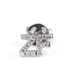 Double Alphabets Paved Diamond Single Earring Letter Zf - 18k/750 White Gold