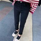 Slit Hem Skinny Cropped Jeans