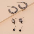 Set Of 3: Rhinestone Earring (assorted Designs) 1 Pair - Silver - One Size