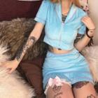 Set: Short-sleeve Velvet Shirt + Mini Mermaid Skirt