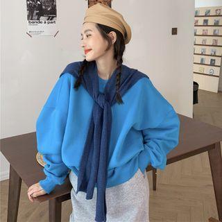 Plain Loose-fit Sweatshirt / Shawl / Midi Skirt