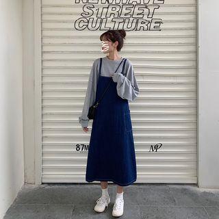 Lettering Pullover / Midi Denim Jumper Dress