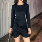 Long-sleeve Drawstring Mini T-shirt Dress