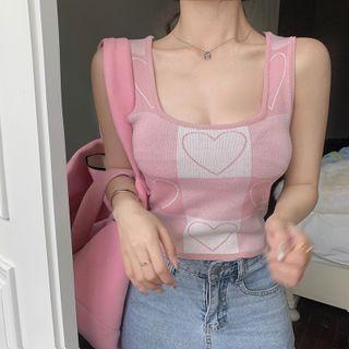 Heart Print Sleeveless Top Pink - One Size