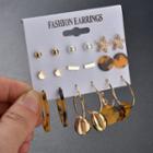 9 Pair Set: Alloy Earring (assorted Designs) Set - Gold - One Size