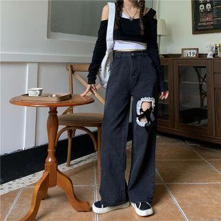 Bow Cut Out Wide-leg Jeans