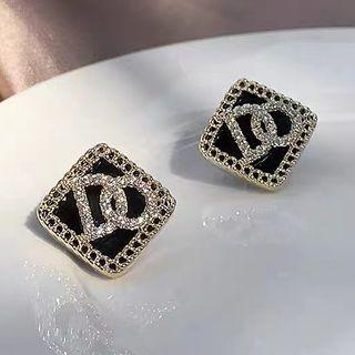 Lettering Rhinestone Alloy Earring 1 Pair - Do - Black - One Size