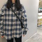 Oversized Plaid Blouse As Shown In Figure - One Size