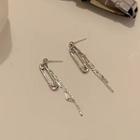 Safety Pin Chain Drop Earring 1 Pair - Silver - One Size