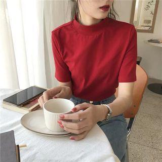 Mock-neck Short Sleeve Plain Top