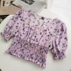 Floral Print Cropped Blouse Purple - One Size