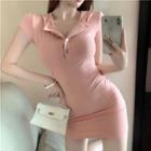Short-sleeve Mini Sheath Hoodie Dress