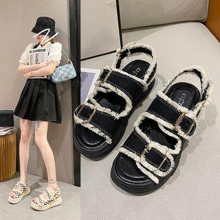 Fray Hem Slingback Platform Sandals