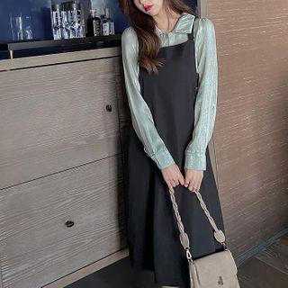 Set: Plain Shirt + Midi A-line Overall Dress