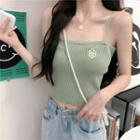 Embroider Flower Knit Striped Sleeveless Top