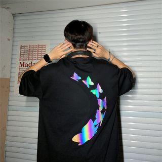 Couple Matching Short-sleeve Reflective Butterfly Printed T-shirt
