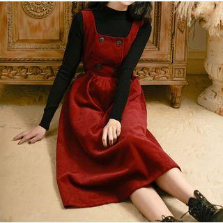 Double-breasted Corduroy Midi Pinafore Dress