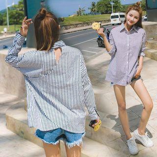 Cut Out Back Striped Shirt