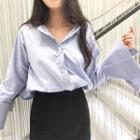 Bell Long-sleeve Blouse / Slit Midi Skirt