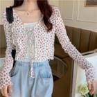 Flower Print Lace Up Cardigan