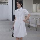 Puff-sleeve Tie-strap Midi A-line Dress