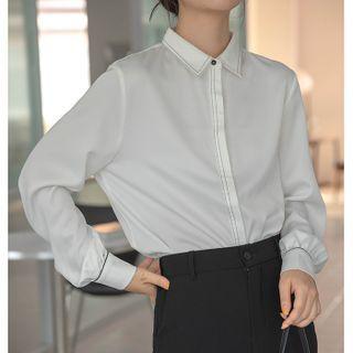 Collared Contrast Trim Chiffon Shirt