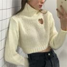 Mock-neck Cut-out Cropped Sweater