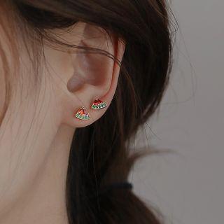 Watermelon Sterling Silver Earring 1 Pair - Red & Green - One Size