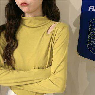 Long-sleeve Mock Neck Cutout T-shirt