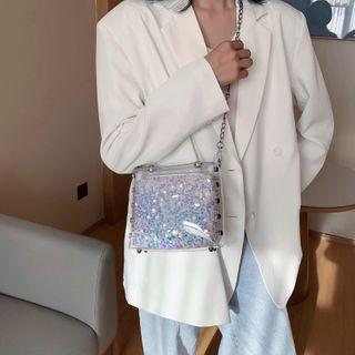 Set: Mini Transparent Chain Crossbody Bag + Sequined Pouch