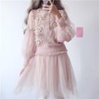 Set: Long-sleeve Lace Blouse + Camisole