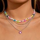 Set Of 4: Layered Evil Eye + Heart Pendant Necklace Silver - One Size