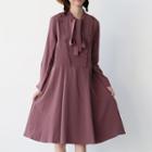 Bow-accent Long-sleeve A-line Dress
