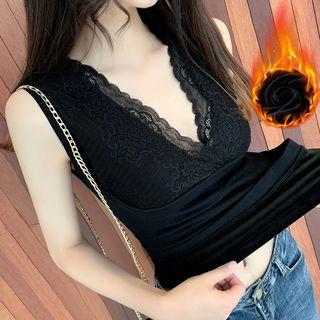 Sleeveless Lace Panel Knit Top