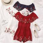 Off-shoulder Embroidery Playsuit