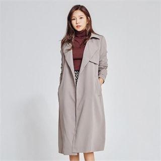 Wide-collar Open-front Trench Coat With Sash